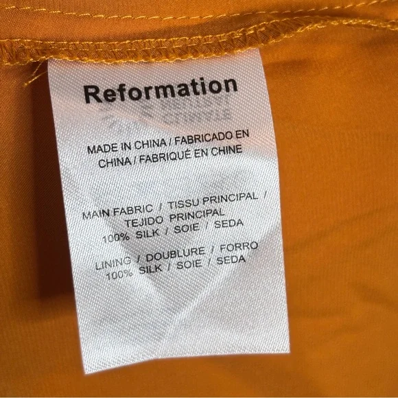Reformation Marguerite Cantaloupe 100% Silk Dress Size 8 - Picture 10 of 13